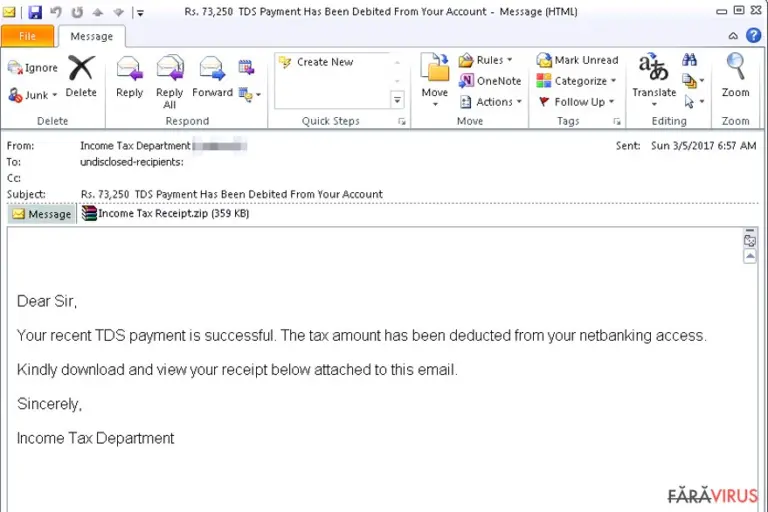 Income Tax Receipt virus