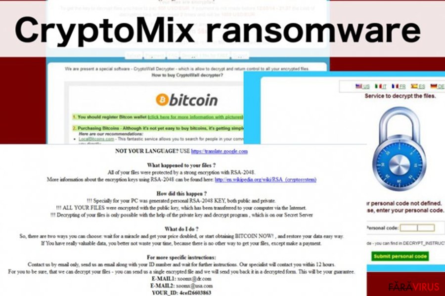 O ilustrare a virusului de tip ransomware CryptoMix