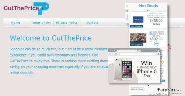 The main page of Cut The Price and its ads