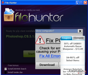 FileHunter virus displaying pop-up advertisements