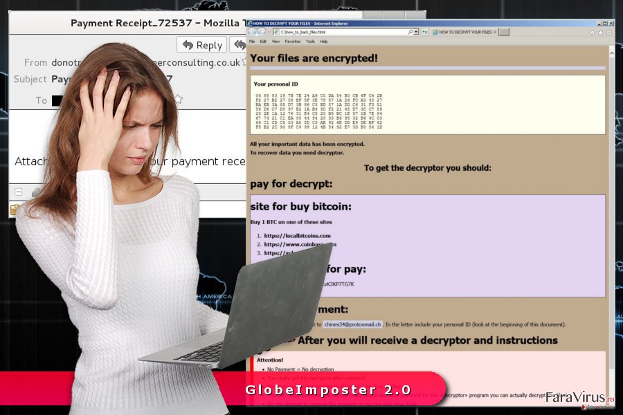 Imaginea virusului de tip ransomware GlobeImposter 2.0