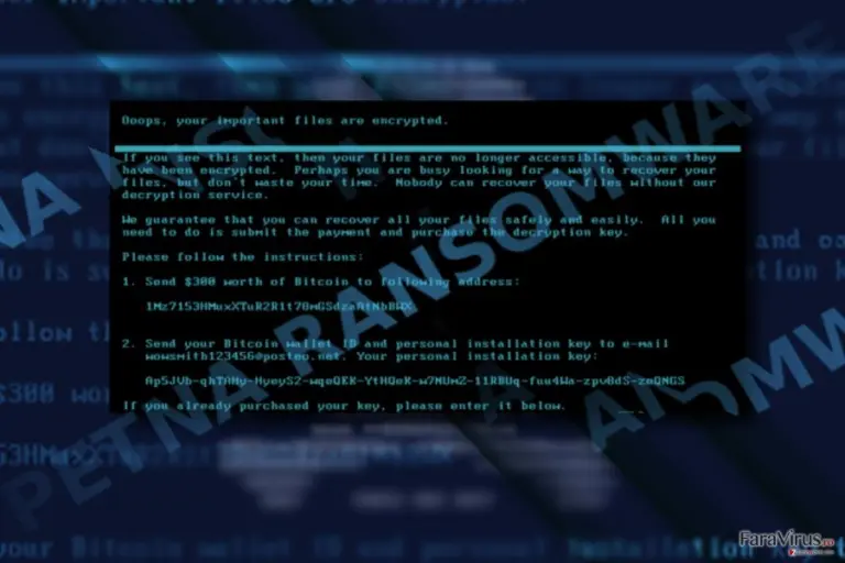 The screenshot of Petna ransom note