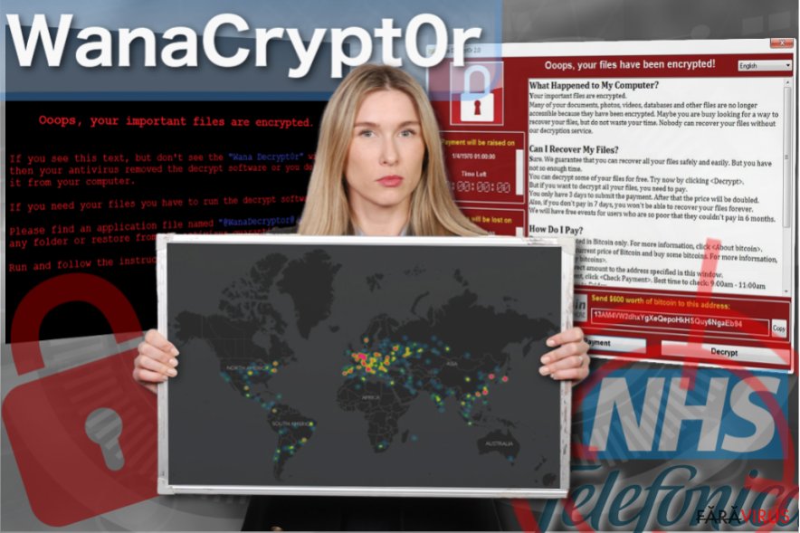Ilustrarea virusului de tip ransomware WanaCrypt0r